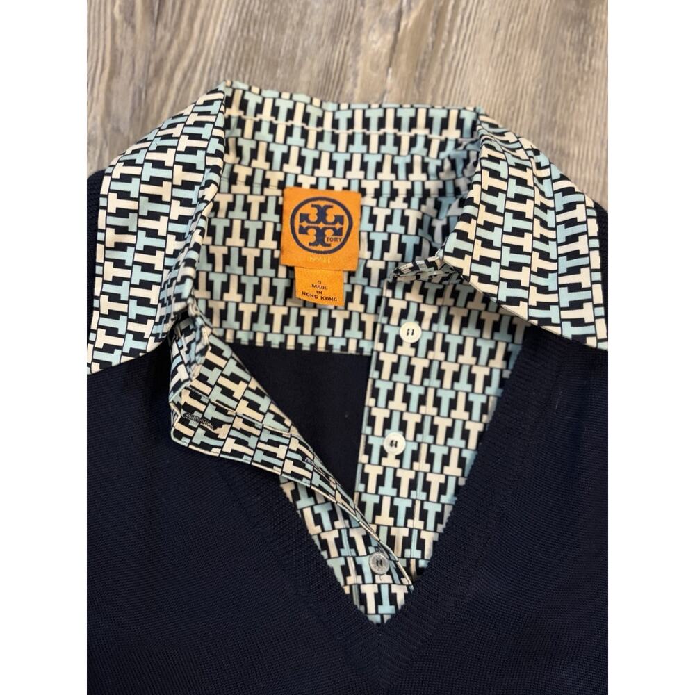 Tory Burch 100% Wool Layered Collar Sweater Womens Small Navy Preppy Golf - Picture 5 of 11